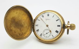 A Rare Antique (1913) Gold Plated Waltham Full Hunter Pocket Watch. 15 jewel. 19398383 movement.