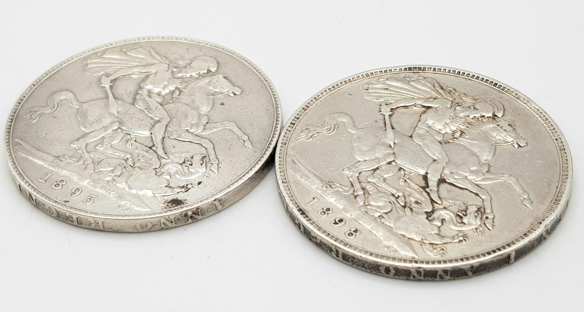 Two Queen Victoria Silver Crown Coins - 1895 and 1898. Please see photos for conditions. - Image 2 of 3