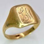 An Antique 9k Yellow Gold Monogram Signet Ring. Size P. 3.15g weight.