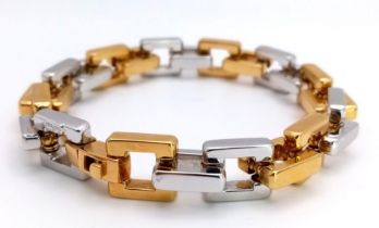 A Head-Turning Designer 18K White and Yellow Gold Rectangular Link Bracelet by Biffi of Italy.