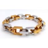 A Head-Turning Designer 18K White and Yellow Gold Rectangular Link Bracelet by Biffi of Italy.