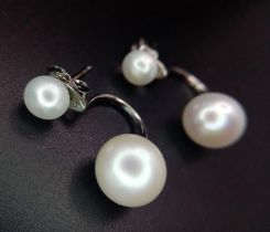 An Unworn Pair of Sterling Silver Double Pearl Set Earrings in Treasure Chest Presentation Box.