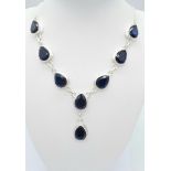 A Blue Stone 925 Silver Necklace. 48cm.