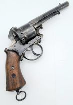 A Rare Antique Belgian 5-Shot (11mm) Self-Cocking Pin Fire Revolver. Belgian proofs, side-gate