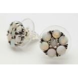 Pair of Silver Opal flowers earrings, weight 1.6g approx