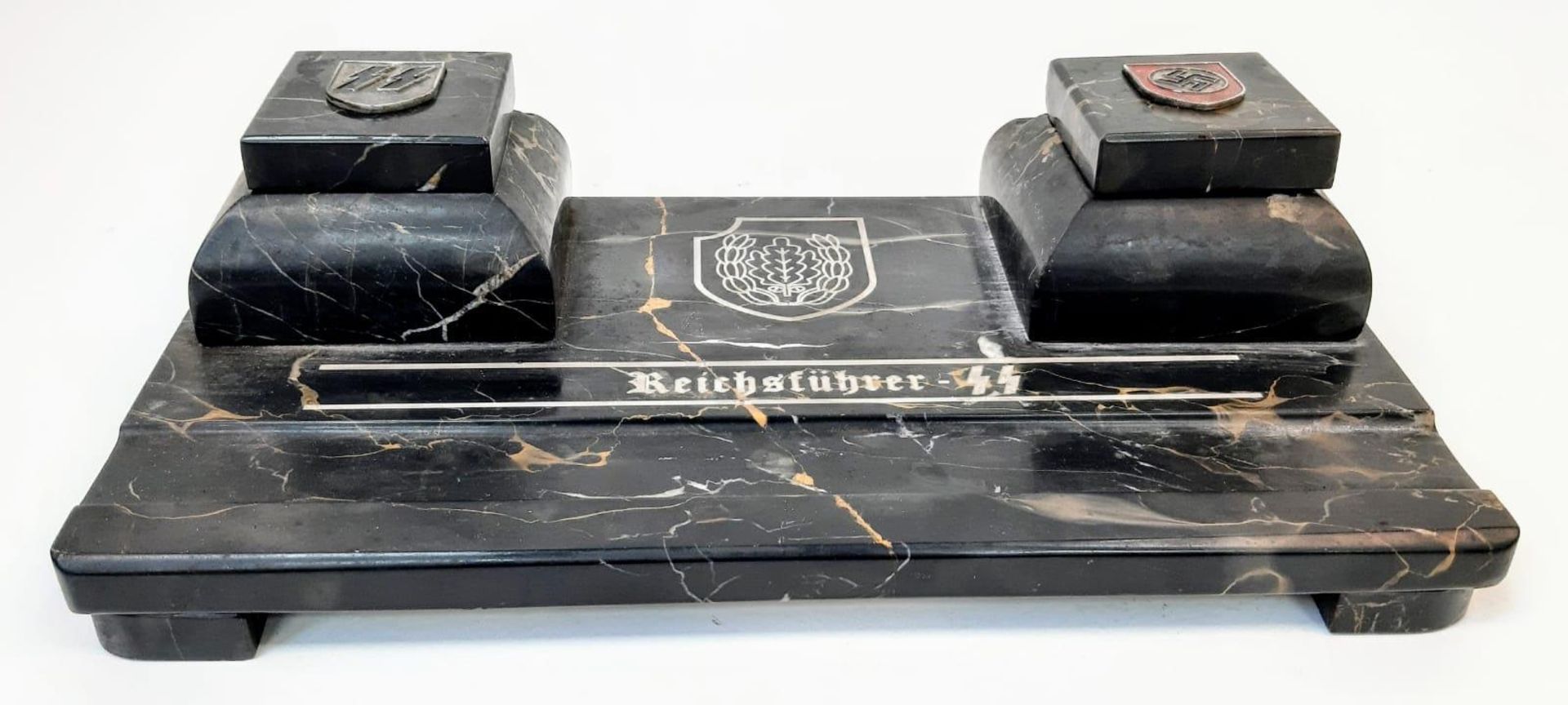 3rd Reich Ink Well Desk Set. With insignia of the 16th SS Panzergrenadier Division "Reichsführer-SS" - Image 2 of 6