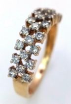A PRETTY 14K YELLOW GOLD 3 ROW DIAMOND RING, APPROX 0.40CT DIAMONDS, WEIGHT 2.5G SIZE N, REF 5768