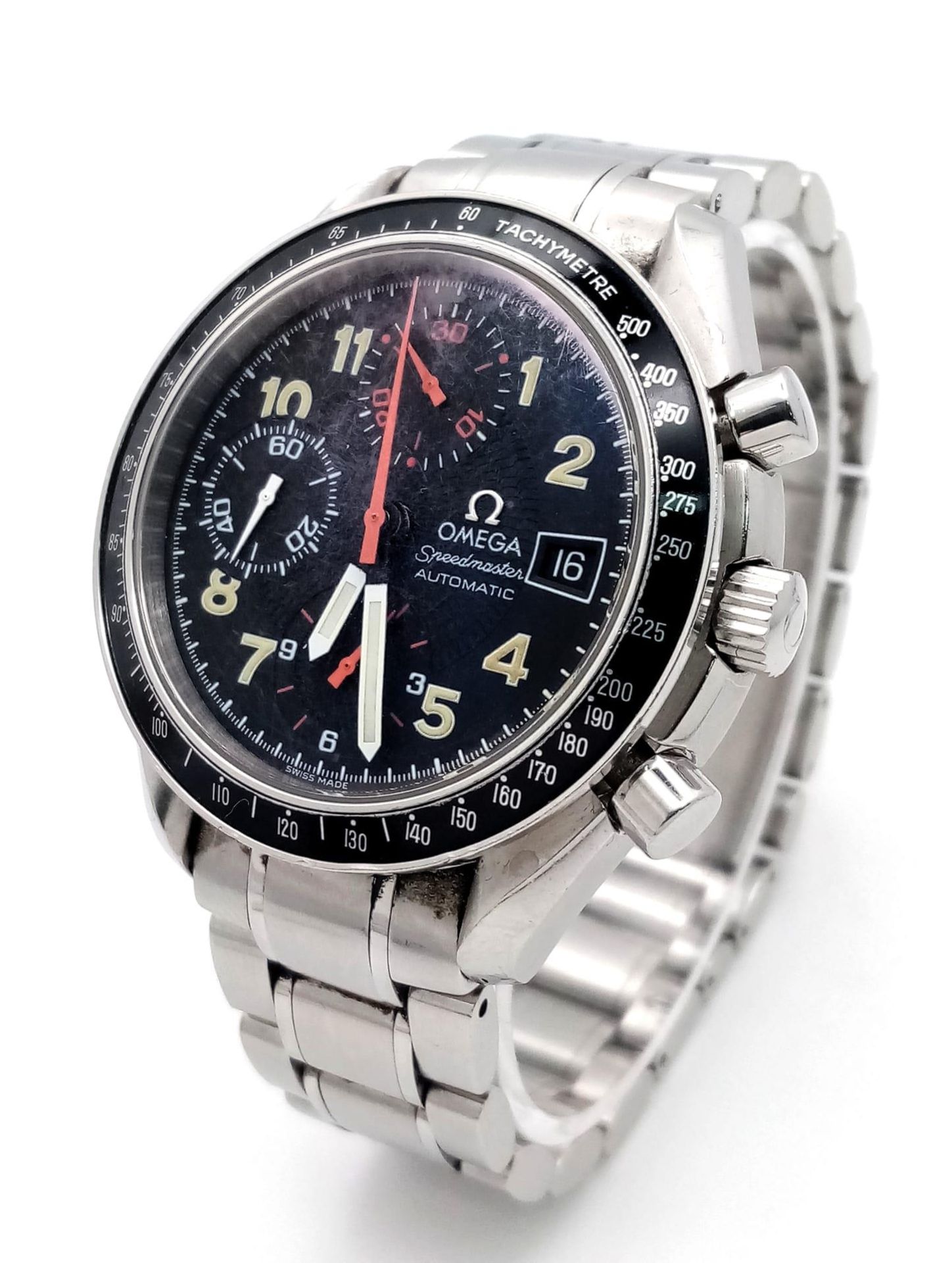 AN OMEGA "SEAMASTER"AUTOMATIC TACHYMETRE WITH 3 SUBDIALS , DATE BOX AND ON A STAINLESS STEEL STRAP .