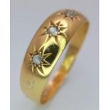 A VINTAGE 18K YELLOW GOLD DIAMOND SET GYPSY STYLE RING, WEIGHT 1.5G SIZE O HALLMARKED CHESTER, REF