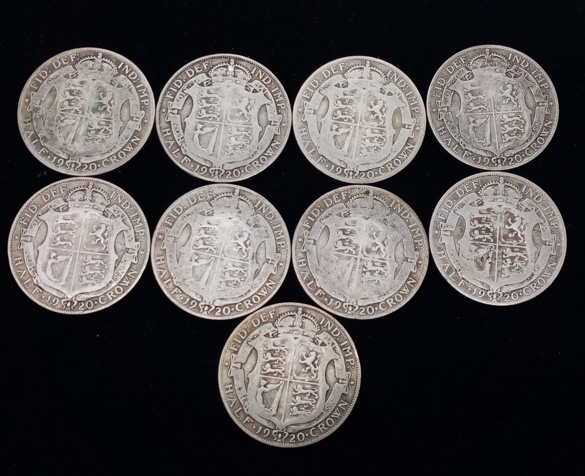 Nine Pre 1947 British Half Crown Silver Coins. Please see photos for finer details. 123.5g total