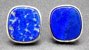 A Pair of Classic 9K White Gold Lapis Lazuli Cufflinks. 18.46g total weight. Ref: 016075