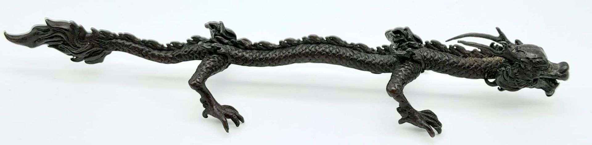 An Antique Japanese Bronze Dragon Ornament 15.5cm Length. - Bild 2 aus 5