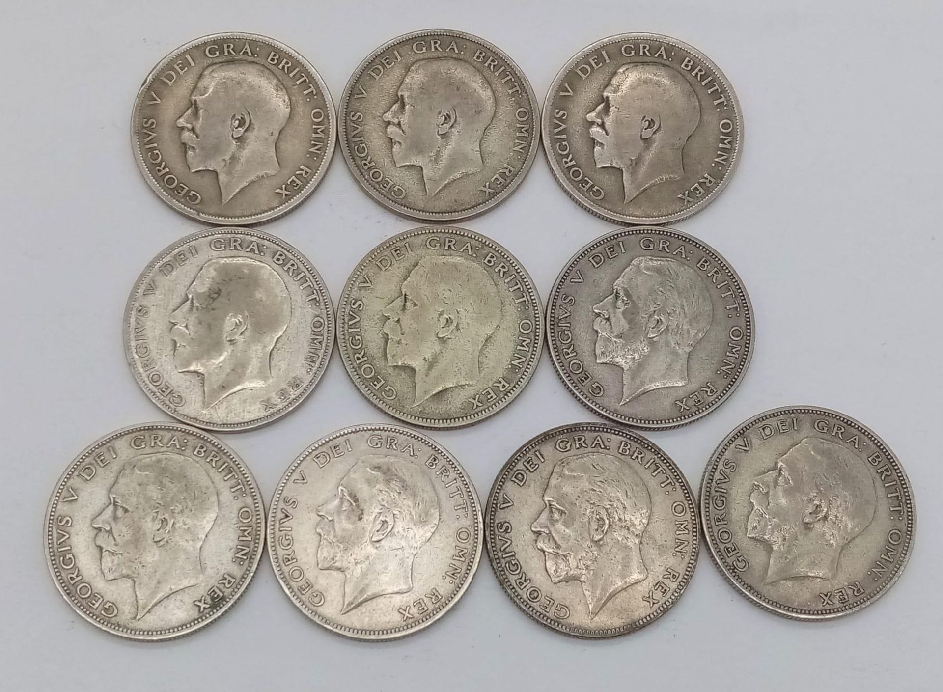 Ten Pre 1947 Silver Half Crown Coins. Different grades but please see photos. 138g total weight. - Bild 2 aus 2
