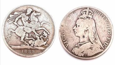 A Very Good Condition 1889 Queen Silver Crown Coin. 27 Grams.