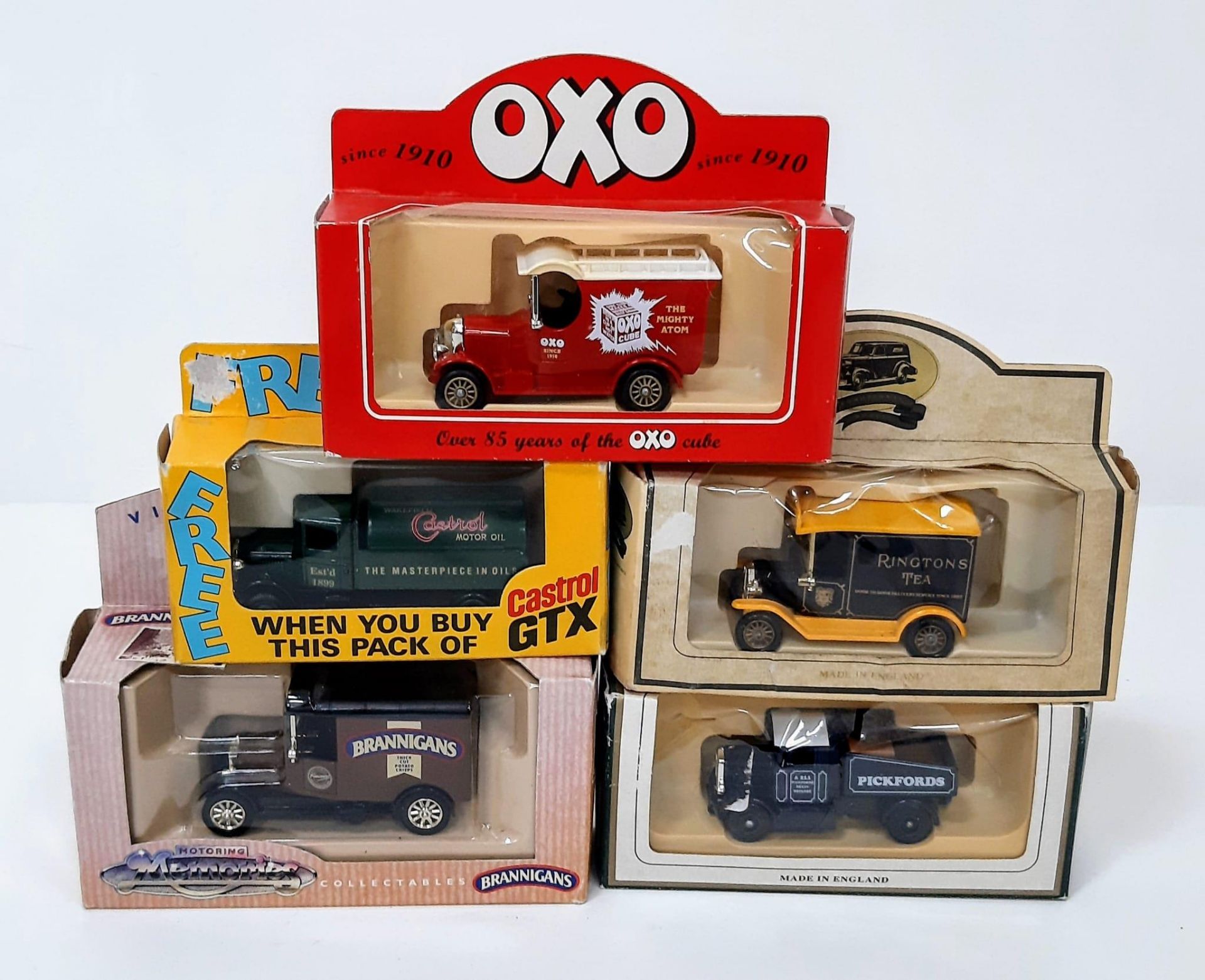 5x various die-cast model cars and vehicles in their original packaging, see photos for condition.