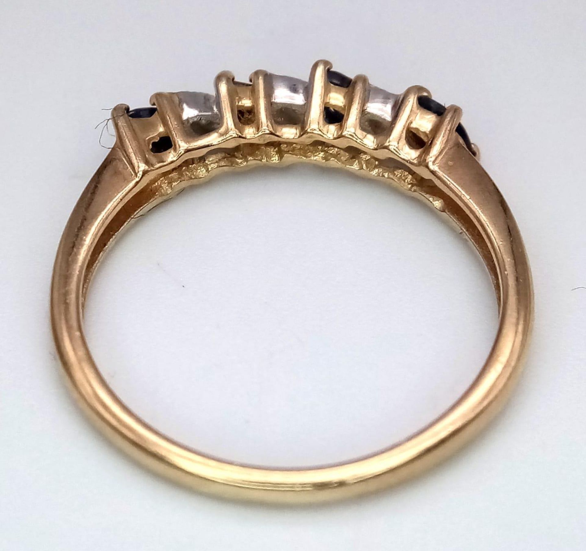 A 9K YELLOW GOLD DIAMOND & SAPPHIRE, SET IN THE LEAVES DESIGN RING 2.4G SIZE P 1/2 SC 4022 - Bild 4 aus 5