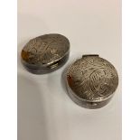 2 x Vintage SILVER PILL BOXES. To include oval and round shapes. Both having decorated lids and full