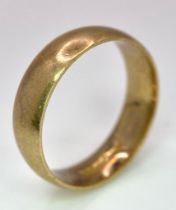 A Vintage 9K Yellow Gold Band Ring. 6mm width. Size T. 5.05g weight. Full UK hallmarks.