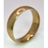 A Vintage 9K Yellow Gold Band Ring. 6mm width. Size T. 5.05g weight. Full UK hallmarks.
