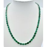 An Emerald Tennis Necklace on 925 Silver. 47cm length, 0.7cm emeralds, 39.62g total weight. Ref:
