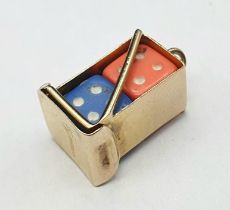 A 9K Yellow Gold Lucky Dice Case Pendant/Charm. 2cm. 1.65g total weight.