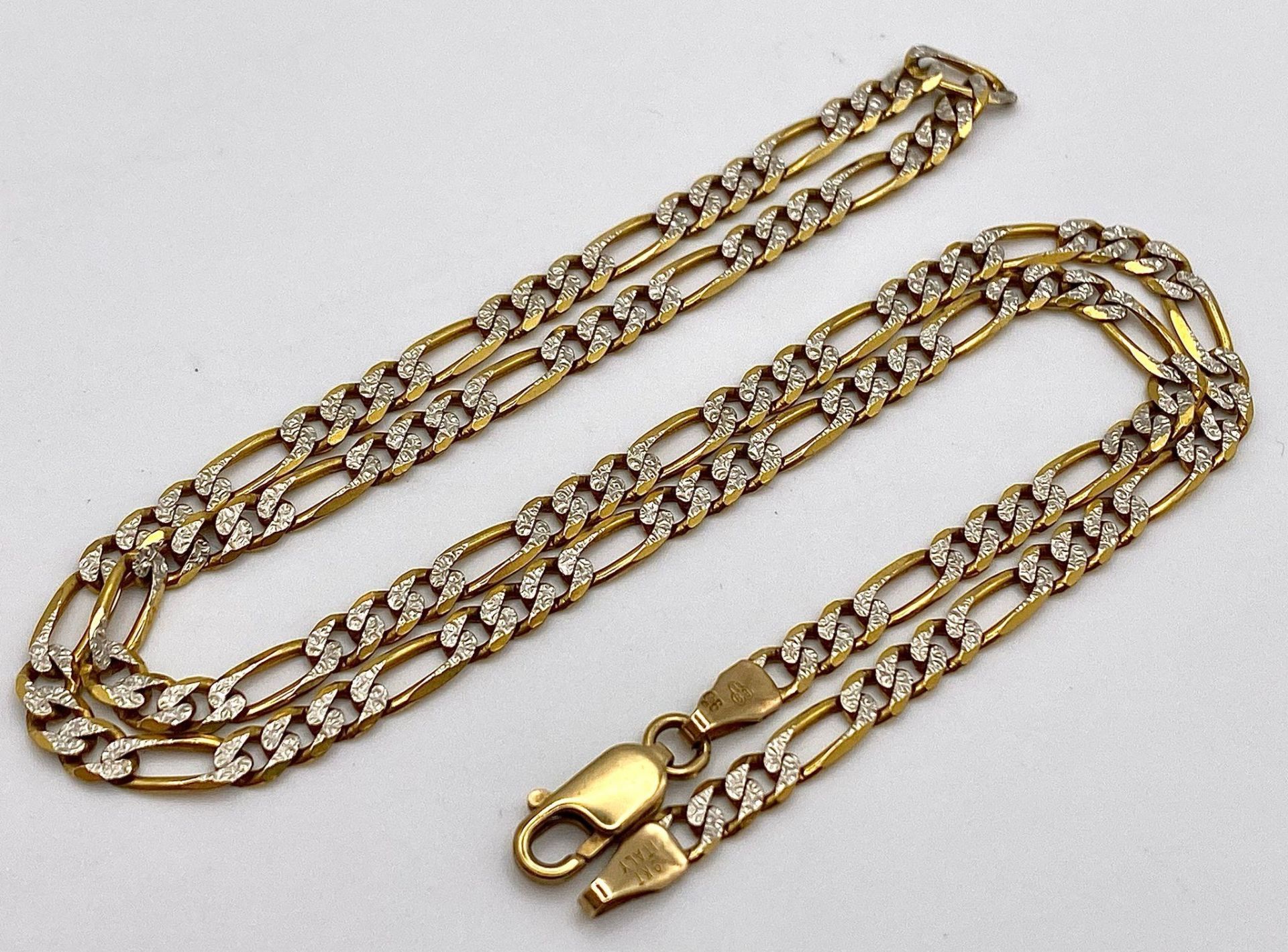A 9K Yellow and White Gold Italian Figaro Link Necklace. 45cm length. 8.82g weight. - Image 4 of 7