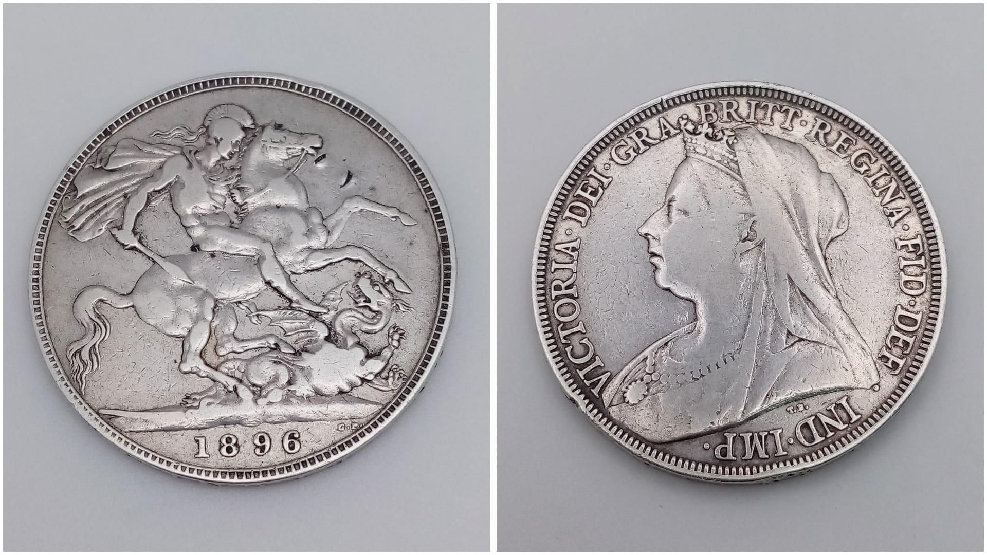 An 1896 Queen Victoria Silver Crown. VF grade but please see photos.