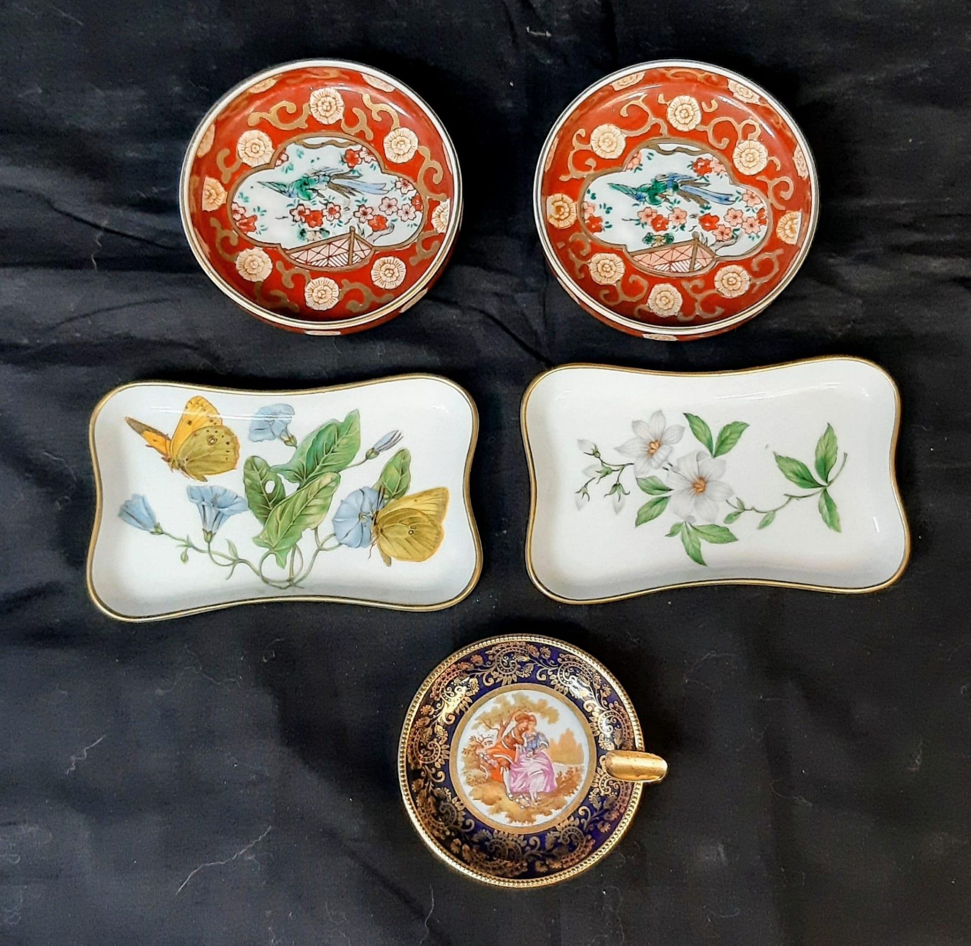 Five Vintage Ceramic Small Dishes (3 Limoges, France). Different colours and styles. 13cm largest - Bild 2 aus 5