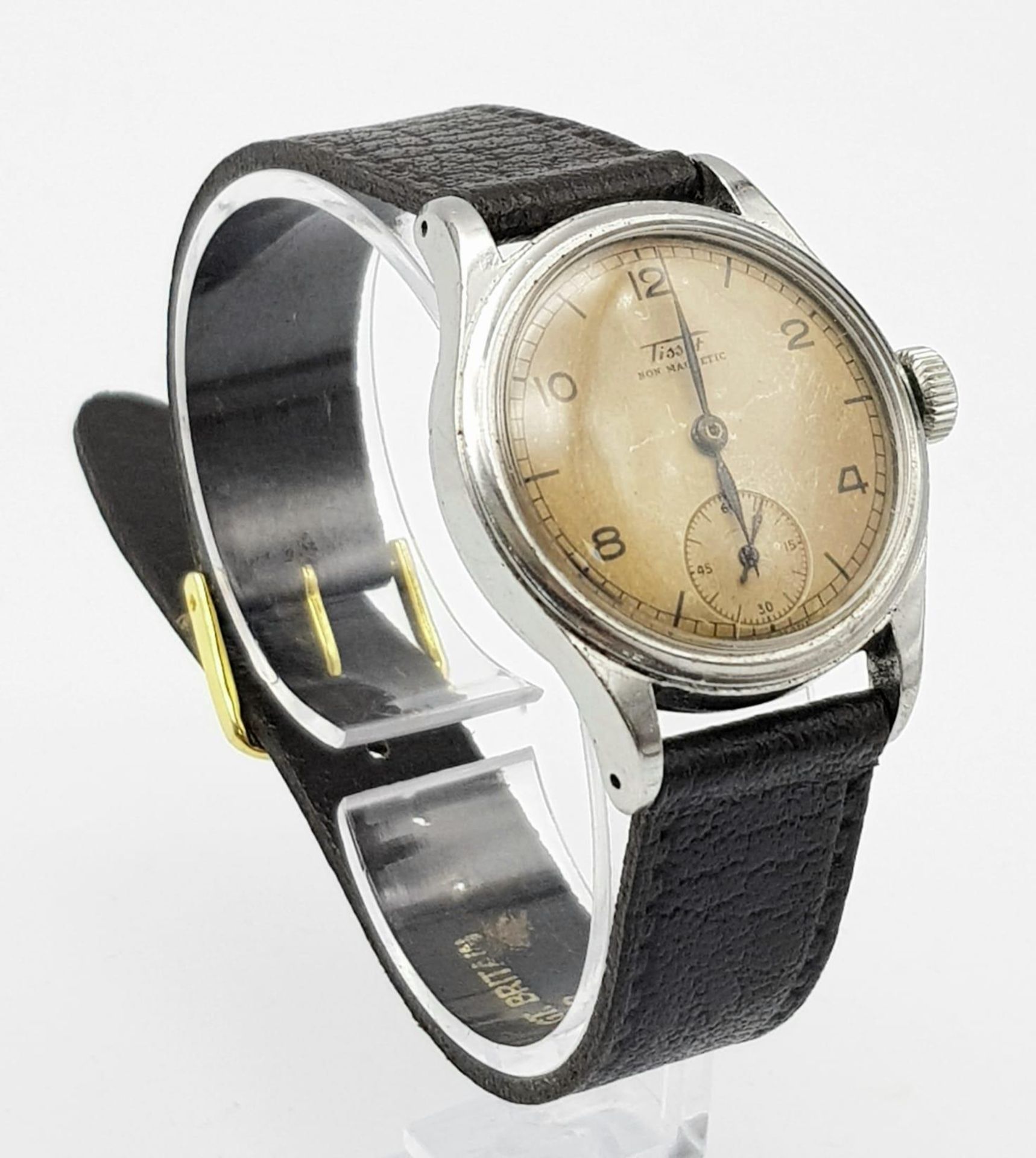 A Vintage Tissot Non-Magnetic Mechanical Gents Watch Black leather strap. Stainless steel case - - Bild 2 aus 5