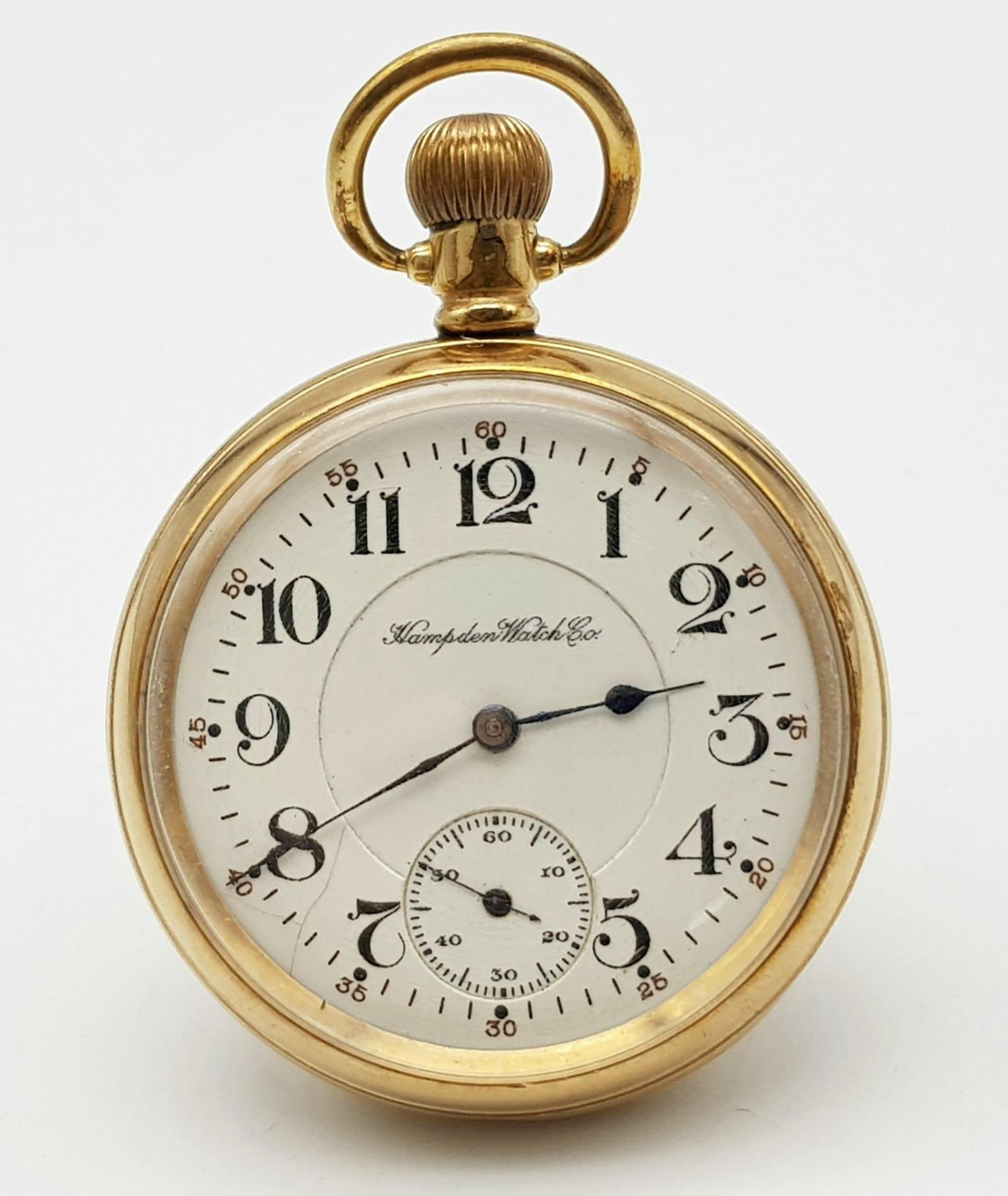 An Antique (1915) Gold Plated Hampden Watch Co. Pocket Watch. 21 jewels. 3328478 movement. Top