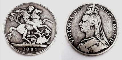 A Fine Condition 1891 Queen Victoria Silver Crown Coin. 27.5 Grams.