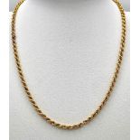 A 9K Yellow Gold Rope Necklace. 40cm length. 6.95g weight.