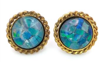 A Pair of 9K Gold Crazed Opal Earrings. 1.96g total weight.