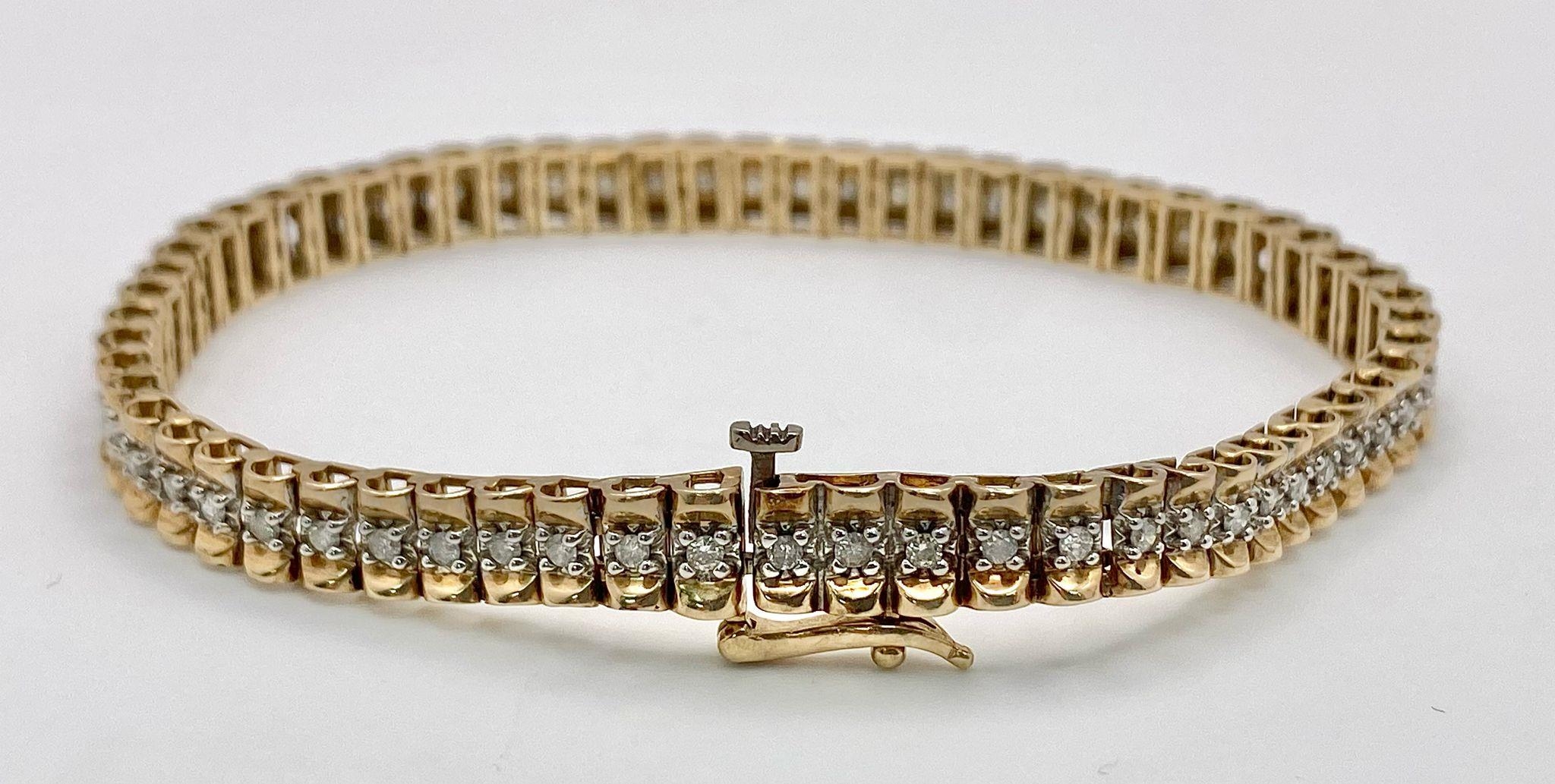 A 9K YELLOW GOLD DIAMOND SET LINK BRACELET 11.7G 1CT , 18.7cm length SC 4028 - Image 2 of 7