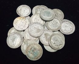29 Pre 1947 Six Pence Silver Coins. 75.75 total weight.