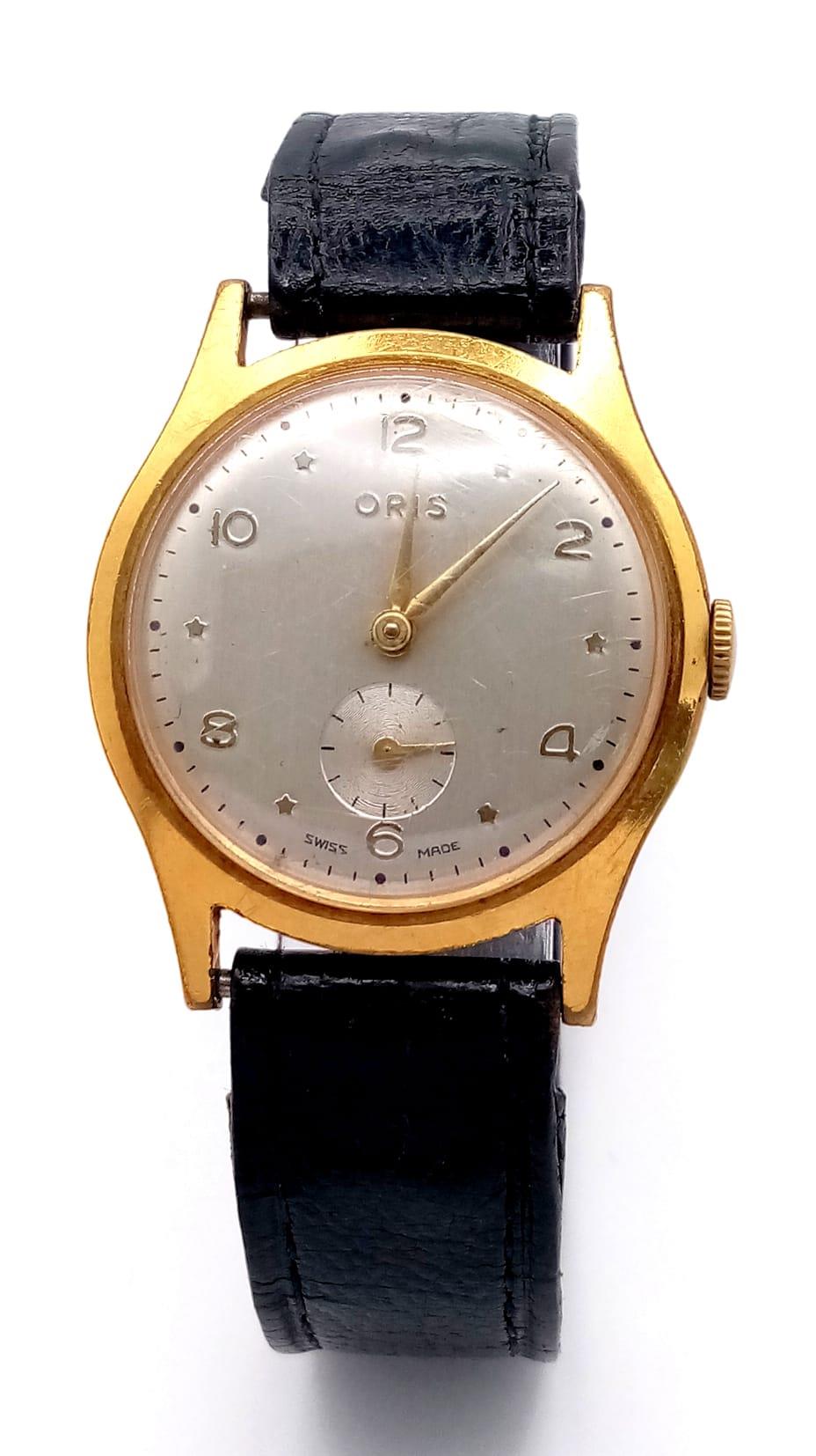 A Vintage Oris Mechanical Gents Watch. Black leather strap. Two tone case - 33mm. Silver tone dial - Image 3 of 6