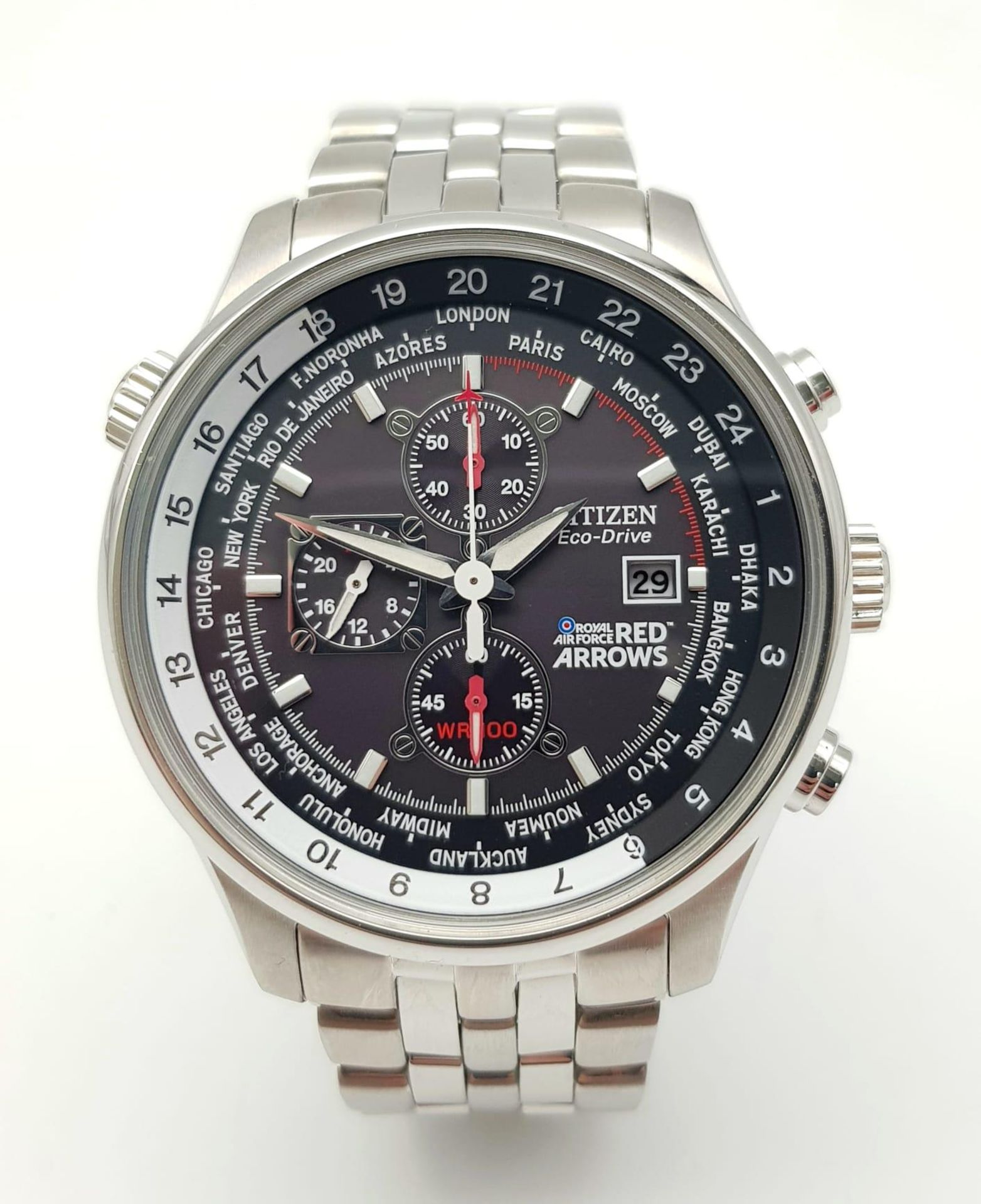 An Excellent Condition Citizen ‘Royal Air Force Red Arrows’ Eco Drive Chronograph Date Watch. 42mm