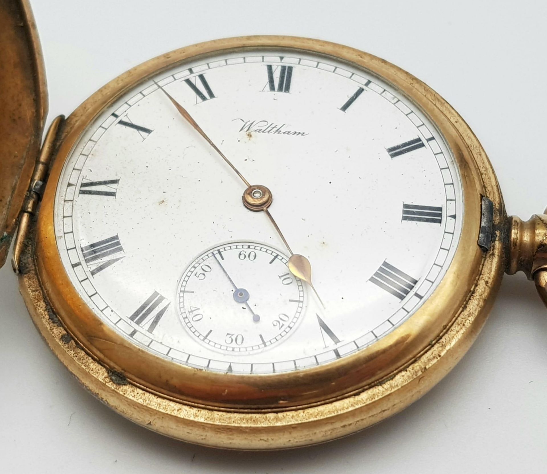 A Rare Antique (1913) Gold Plated Waltham Full Hunter Pocket Watch. 15 jewel. 19398383 movement. - Bild 2 aus 7