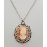 A vintage sterling silver Cameo pendant on silver chain. Total weight 4.7G. Total length 47cm.