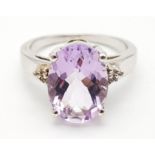 Large faceted amethyst silver cocktail ring, weight 5.2g size R, marked TGGC