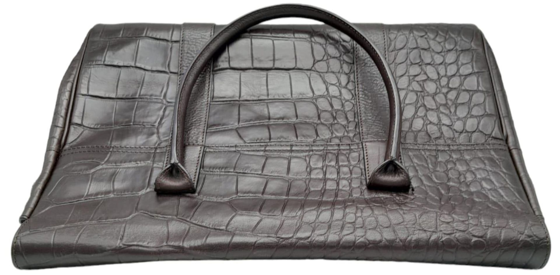 A Mulberry Chocolate 'Bayswater' Handbag. Croc embossed leather exterior with gold-toned hardware, - Image 6 of 12