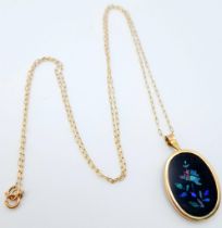 A 9K Yellow Gold Decorative Enamel Pendant on a 9K Yellow Gold Disappearing Necklace. 2.5cm and