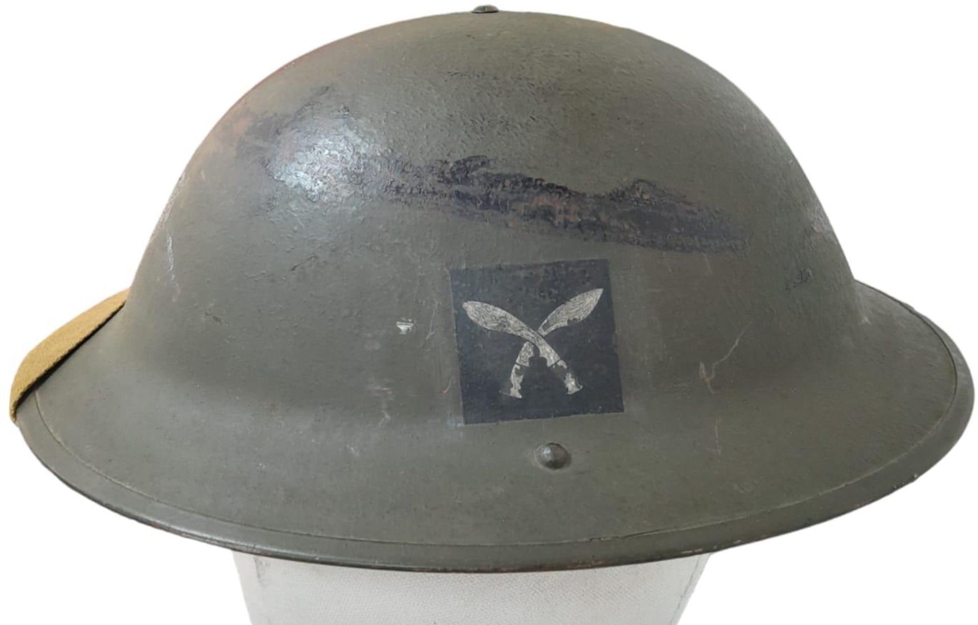 WW2 1943 Dated British Mk II Helmet, with insignia of the Gurkha Brigade. The makers stamp RO & CO - Image 2 of 5