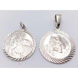 2 X STERLING SILVER ST CHRISTOPHERS 4.9G BOTH ENGRAVED ON BACK WITH "ST CHRISTOPHER HOLY PATRON OF