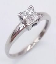 A 9K WHITE GOLD PRINCESS CUT 0.40CT DIAMOND RING. TOTAL WEIGHT 1.7G. SIZE N