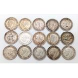 15 Pre 1947 George V Silver 3 Pence Coins. 1912- 36 range. Decent grades but please see photos.