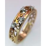 A 9K yellow gold diamond set filigree band ring, 1.5g, size J (dia:0.04ct) ref: SH1380I