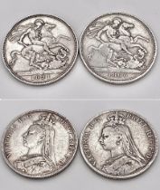 Two Queen Victoria Silver Crown Coins 1890 and 1891. Please see photos for conditions.