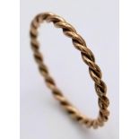 A 9K Yellow Gold Twist Band Ring. Size J 1/2. 0.7g