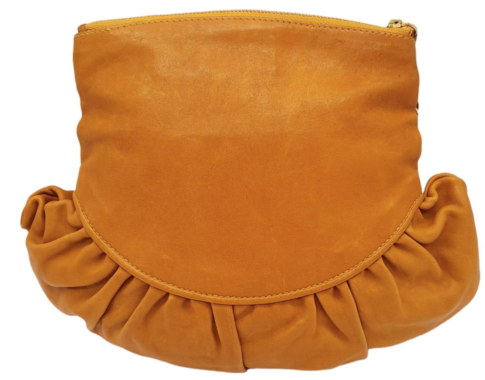 A Christian Dior Caramel Ruffled Clutch Bag. Leather exterior with gold-toned hardware and a - Image 3 of 9